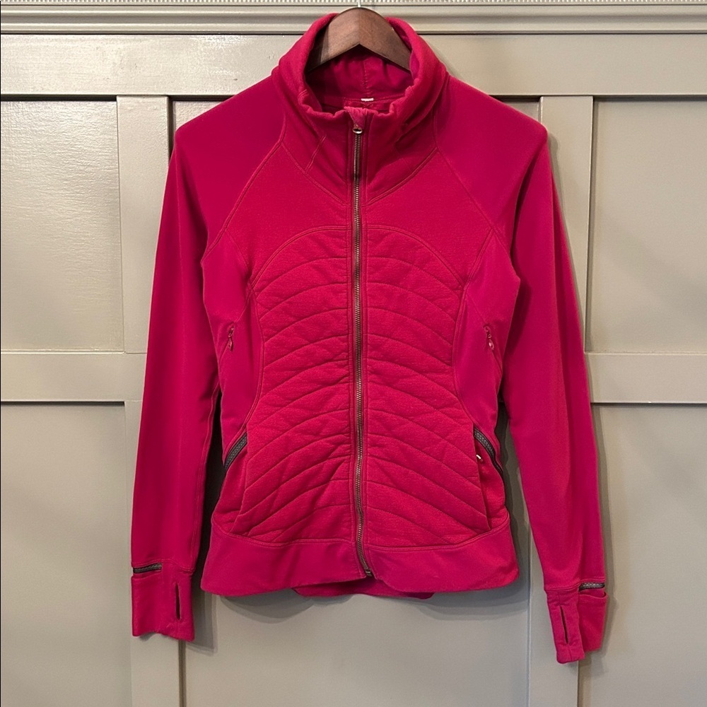 Lululemon Fleece Out Jacket Full Zip Berry Rumble Zipper Vents Size 6